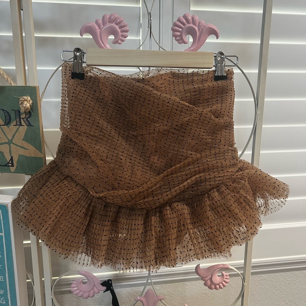 Zara Brown Tulle With Polka Dots Crop Top